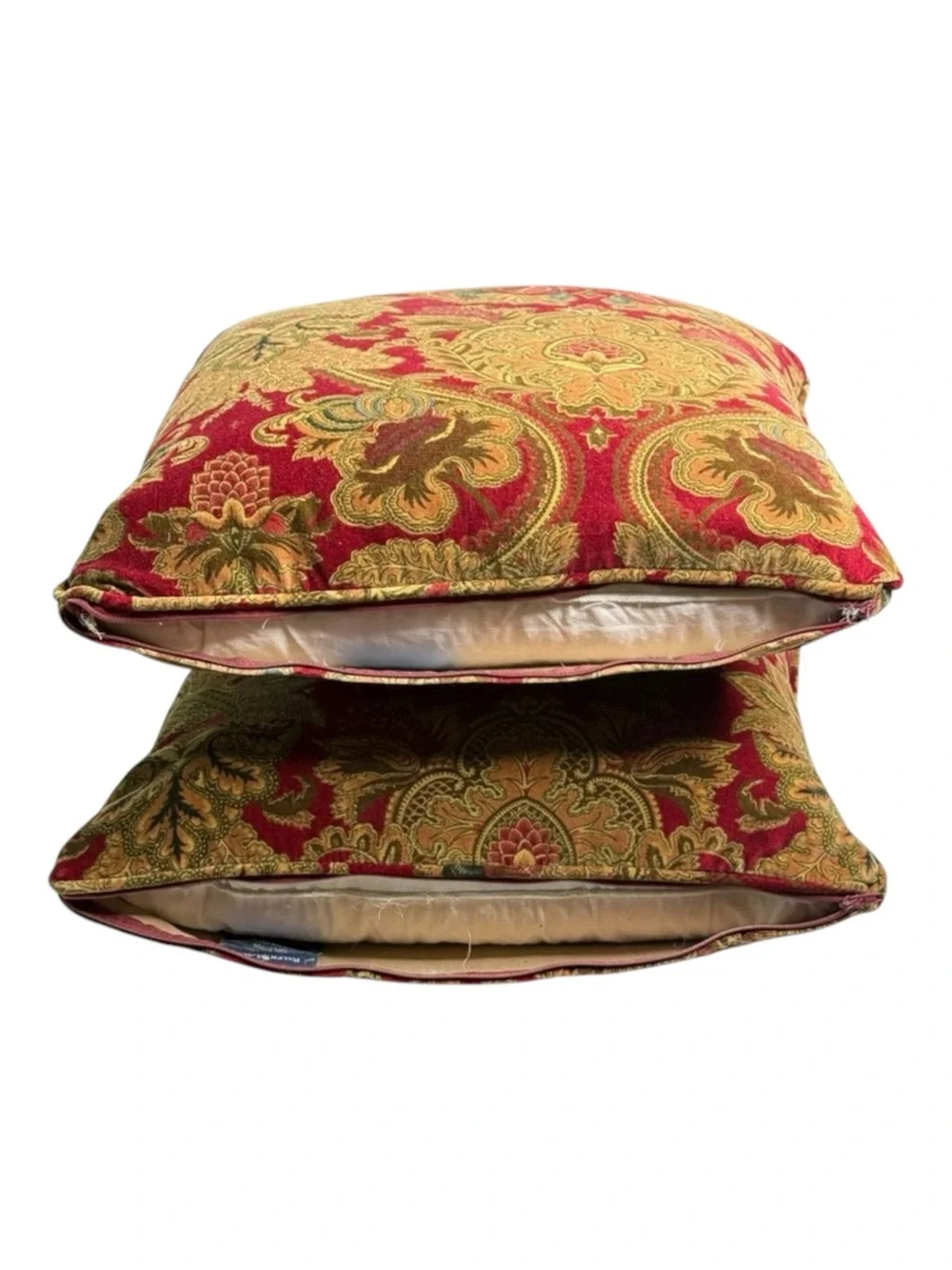 Ralph Lauren 𑗋 2 Red Jardiniere Velvet Throw Pillows 𑗋 Bed Sofa 𑗋 New Bohemian